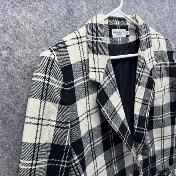 Abercrombie & Fitch Blazer Men Medium White Black Button Jacket Plaid Wool - Picture 3 of 13